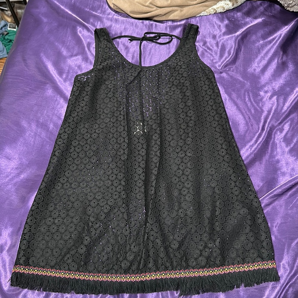 Xhilaration small black eyelet low back cover up. Fringe detail